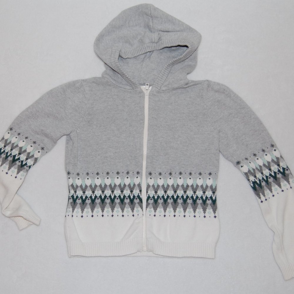 Gymboree Girls, Size L (10-12), Gray Knit Cardigan with Hoodie, 100% Cotton
